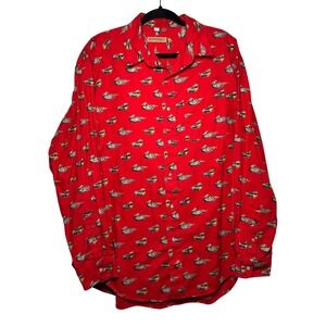 Ruff Hewn Men's Red Duck Print Long Sleeve Button Up Flannel Shirt XL